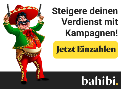 Comic Figur mit Jetzt Einzahlen und Bahibi Logo