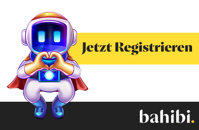 Bahibi Roboter mit Herzsymbol und Registrierungsbanner