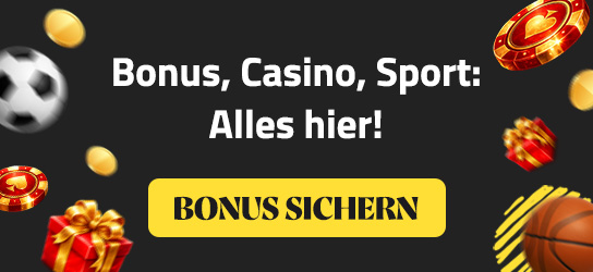 Bonusbanner mit Sportsymbolen, Geschenken und Casinochips